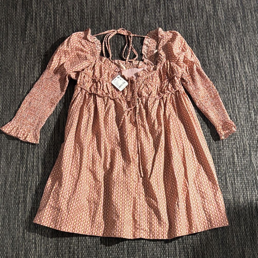 Free People Star Dip Mini Dress Geometric Glass Roses Pink Size Small NEW